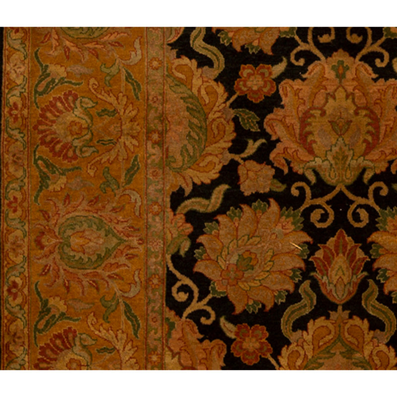 Hand Knotted Wool Oriental Area Rug in Black And Gold
