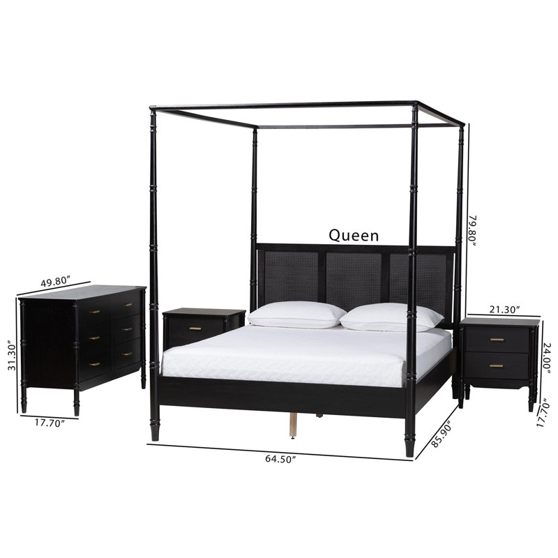 Ensemble de chambre à coucher noire 4 pièces Baxton Studio Gineva, Grand