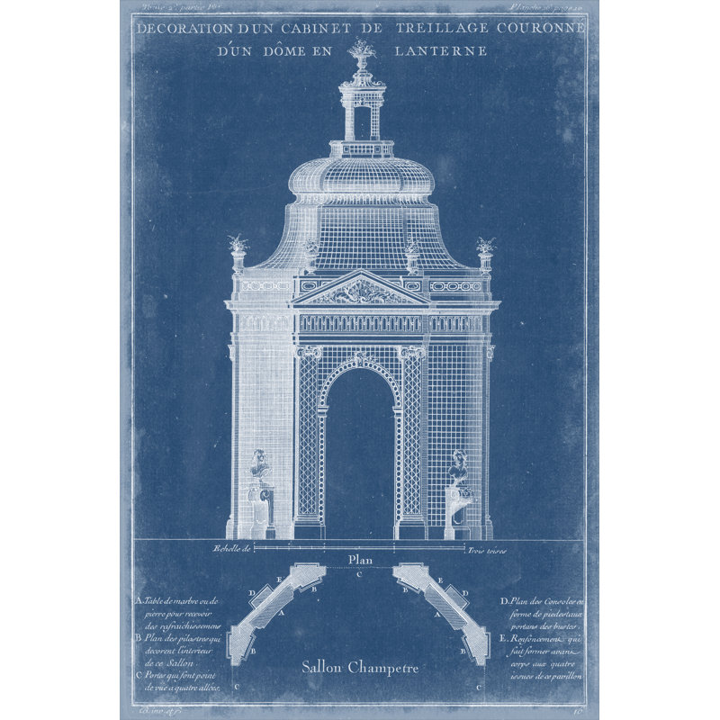 Garden Treillage Blueprint I by Vision Studio - Wrapped Canvas Print, 46cm H x 30cm W x 3.8cm D