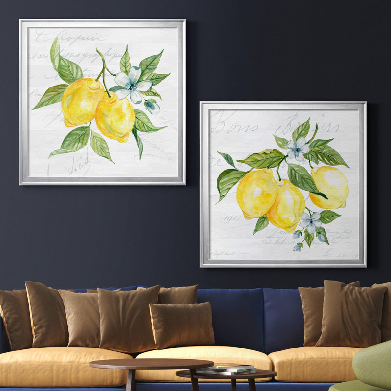 Lemon Squeeze I - ensemble de 2 reproductions d'art, H 26,5 po x l 53 po x P 1,5 po, Toile avec cadre argenté, Pas de tapis