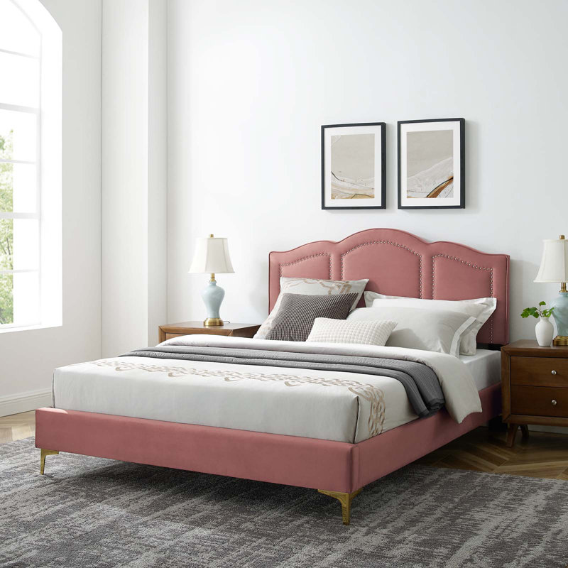 Emerson Performance Velvet Platform Bed, Dusty Rose, King