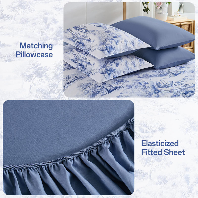 Ensemble d'édredon floral 7 pièces Farmhouse, Bleu, Édredon de très grande taille et 6 pièces suppl