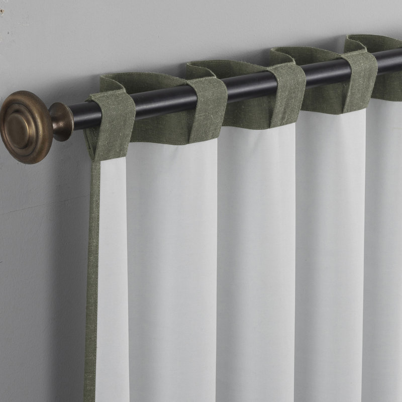 Sun Zero Treviso Linen Magnetic Closure 100% Blackout Back Tab Curtain Panel, Green, 40" W x 84" L