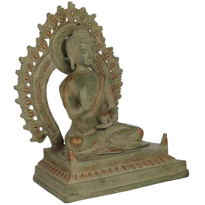 Bouddha bénissant assis sur un trône fin, Vert