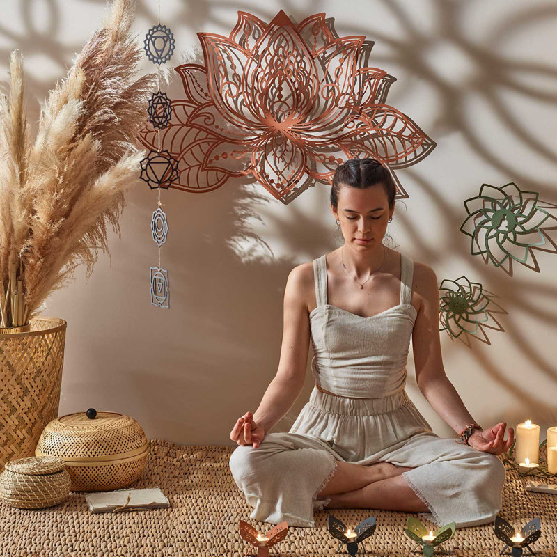 3D Lotus Mandala Metal Wall Art, Red, 39" H x 59" W x 1" D