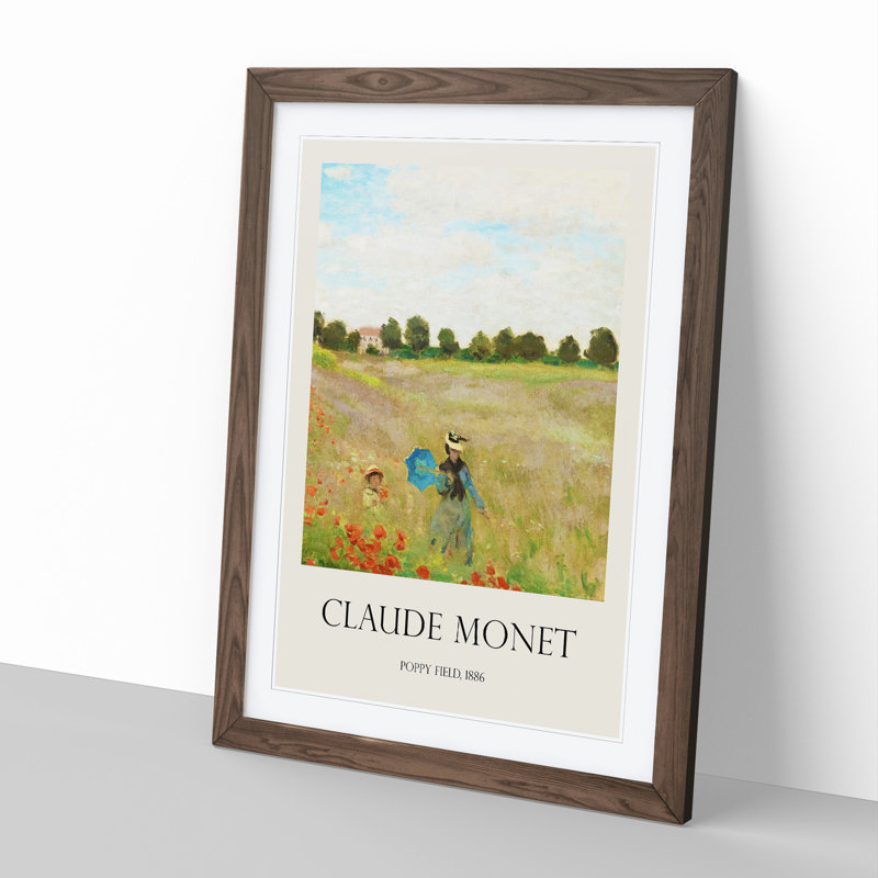 Poppy Field Vol.2 Print by Claude Monet - Picture Frame Painting, Walnut Framed, 48cm H x 36cm W x 2cm D