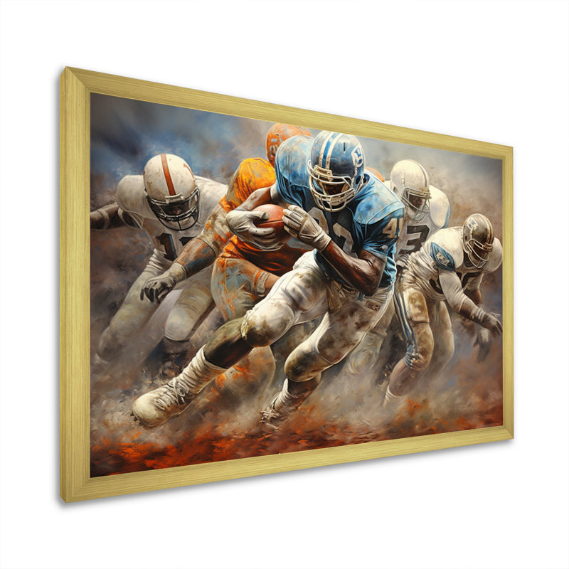 Football Interaction stratégique I - Impression, Cadre doré simple, H 16 po x l 32 po x P 1 po