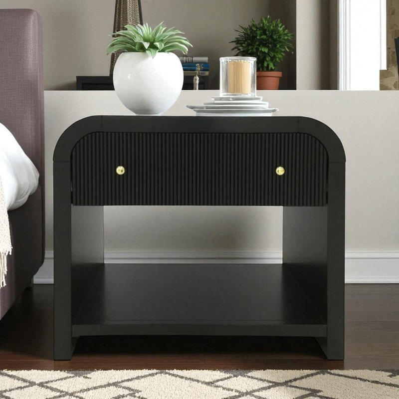 Table de chevet H 26,5 po Liabella, Noir / or