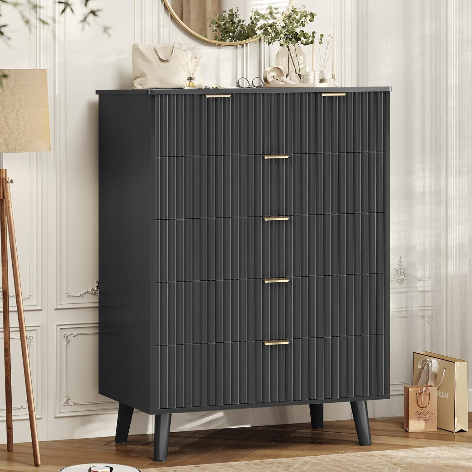 George Oliver Fluted Tall Dressers with 6 Deep Drawers, Modern Chest of ...