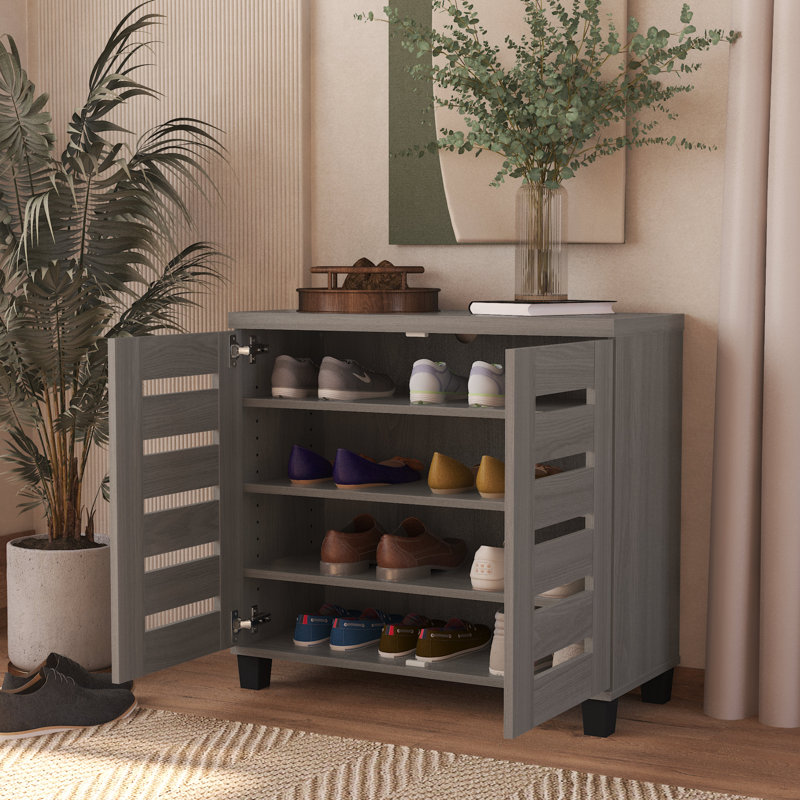 Millan 12 Pair Shoe Storage Cabinet, Warm Gray Oak