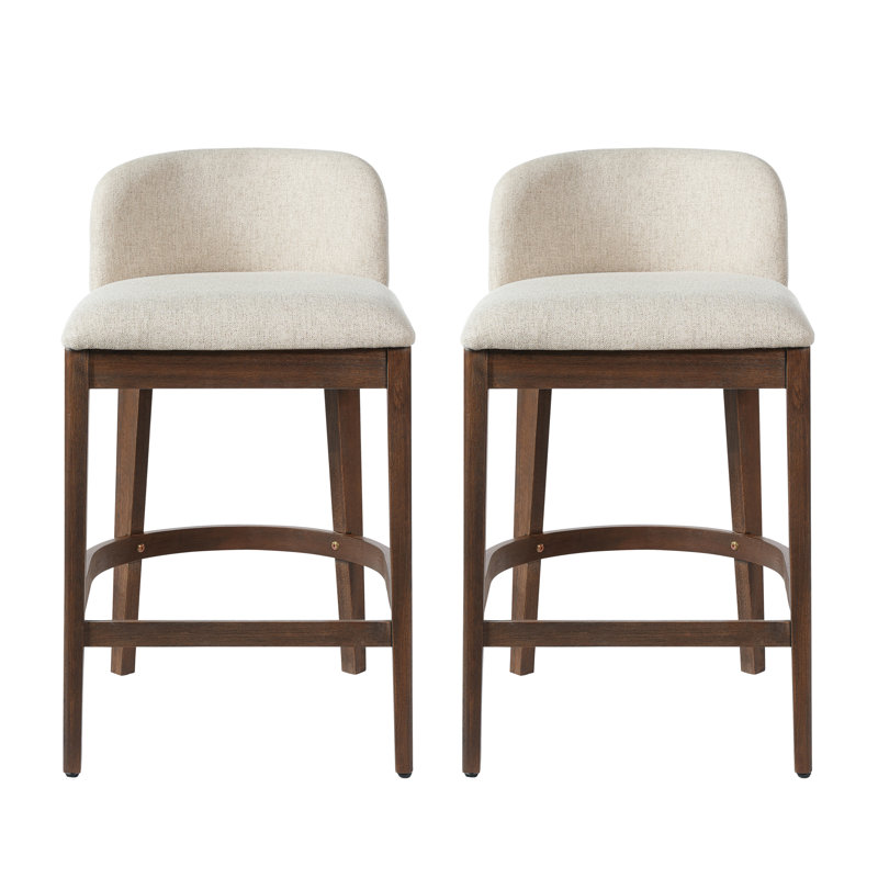 Tabouret de comptoir Harlow, Siège beige / structure en noyer, 2