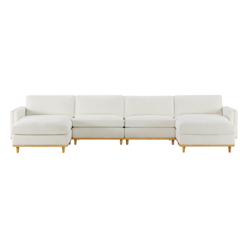 Canapé modulaire surdimensionné de 152 po avec pieds en bois massif Laima, Polyester crème