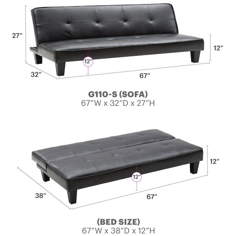 Viren 67.13'' Sleeper, Black Faux Leather