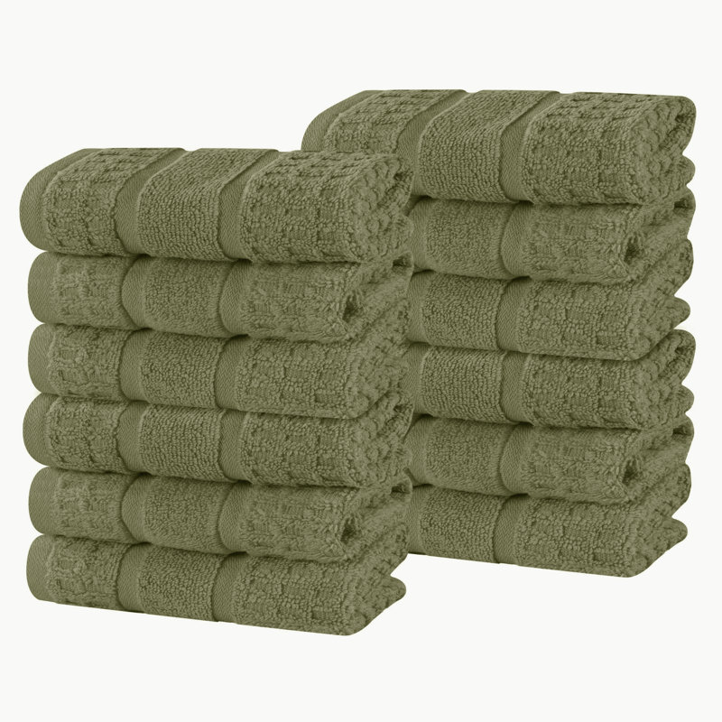 Serviette / gant de toilette Camiren 100% coton gaufré uni, Vert forêt