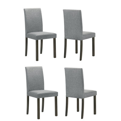 4Pc Set Contemporary Style Upholstered Dining Chairs Gray Fabric Dining Room Wooden Furniture