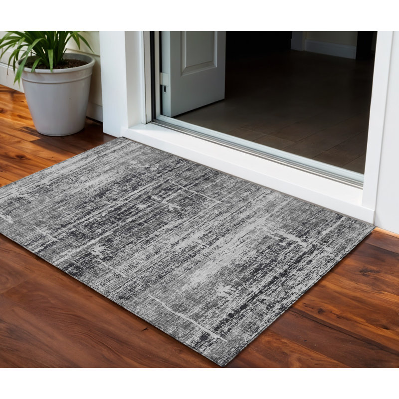 3' X 5' Black Gray And Charcoal Abstract Washable Indoor Outdoor Area Rug