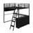 Metal Loft Bed With LED, Desk And Storage Shelves-1159529203