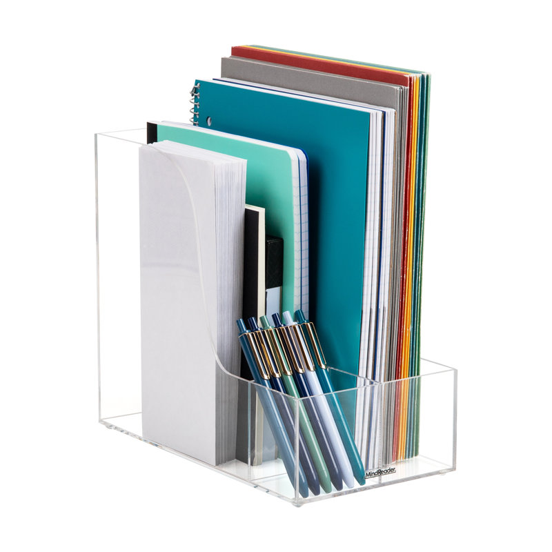Clear Acrylic Vertical File Storage Organizer with Pen Holder