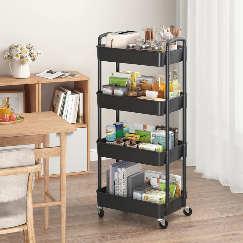 Plastic Rolling Utility Cart with, Black