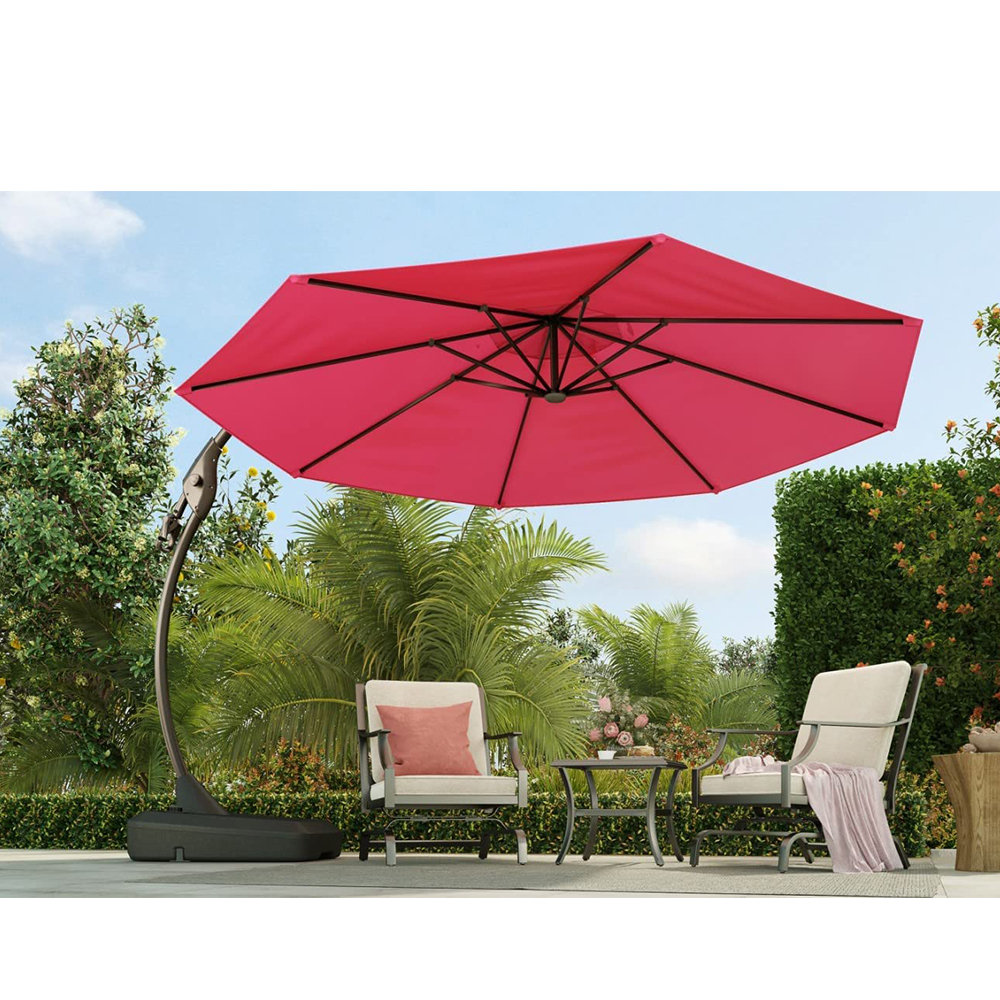 Arlmont & Co. Darry Outdoor Patio Umbrella with Base, Deluxe Curvy ...
