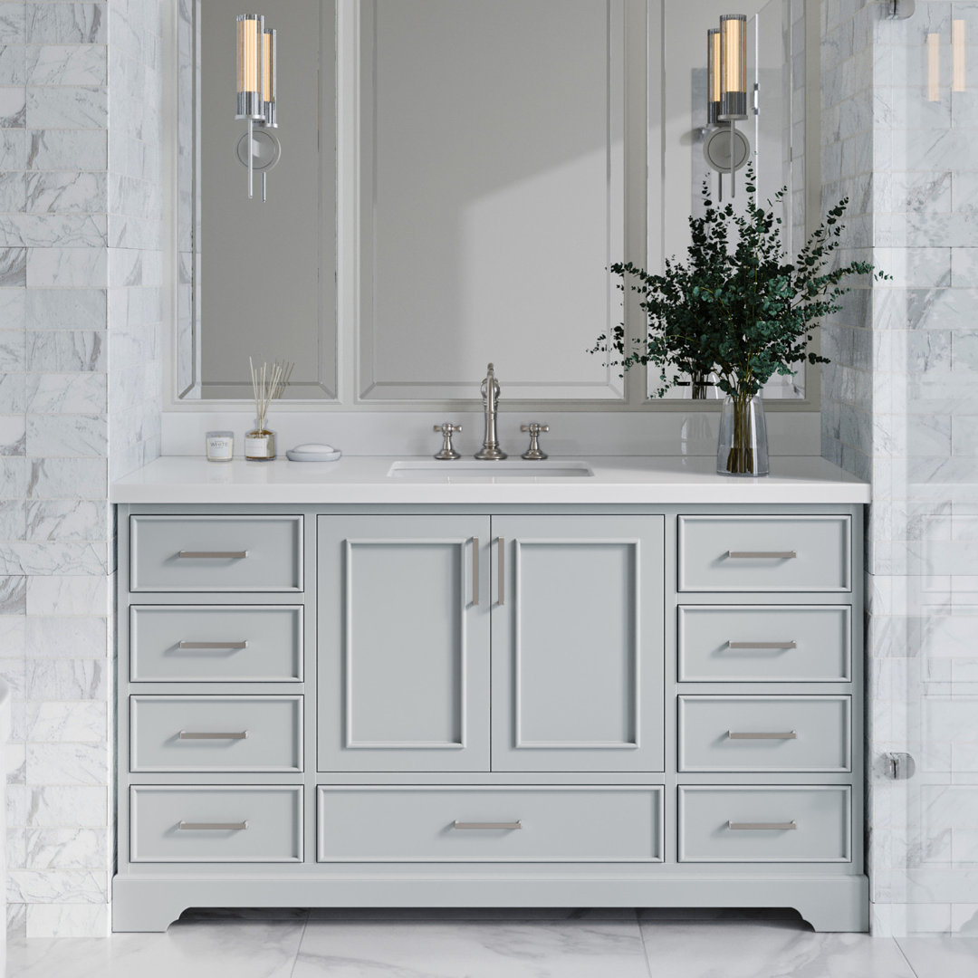 61'' Single Bathroom Vanity with White Quartz Top Winston Porter Base 