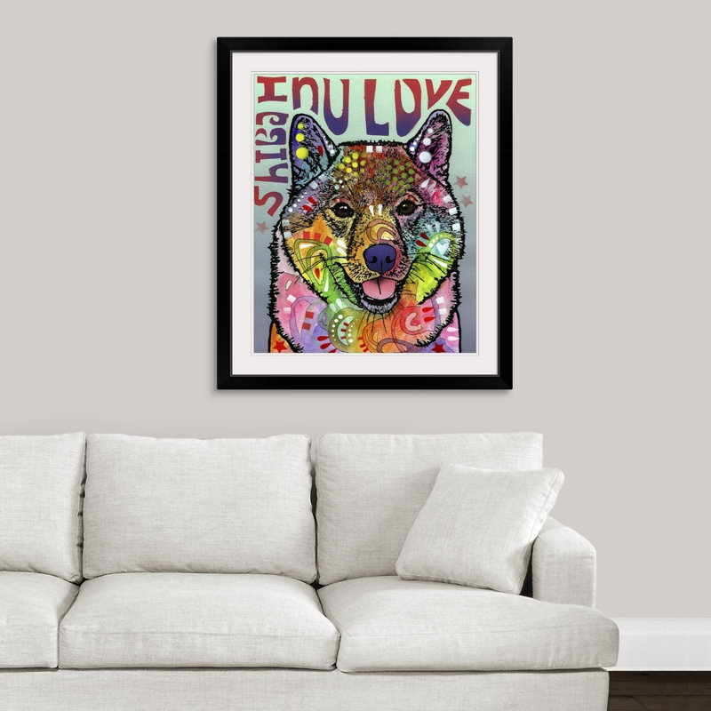 « shiba shiba luv », reproduction, Cadre noir, H 38 po x l 32 po x P 1 po