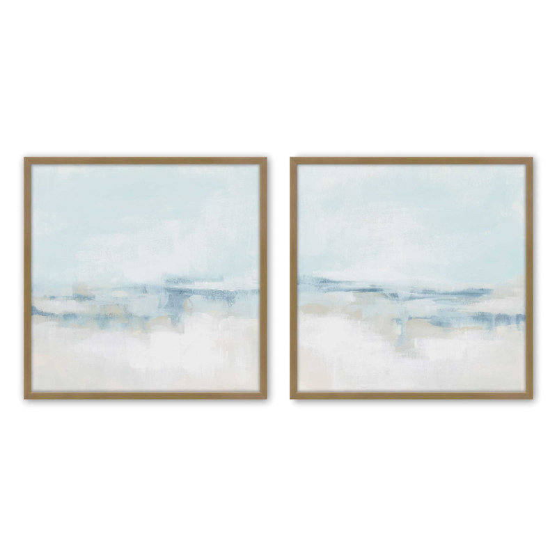 Ensemble de 2 impressions sur toile Cloudy Shoreline Hues, Cadre doré brossé, H 13,5 po x l 25,5 po x P 1,25 po