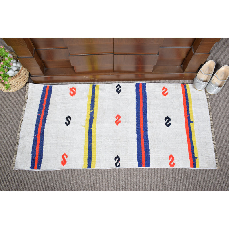 Tapis kilim en laine rétro tissé à la main à motif rayé pour couloir et décor Boho