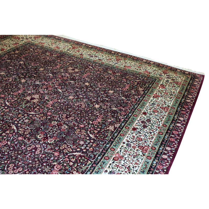 Hand Knotted Wool Area Rug in Plum And Ivory