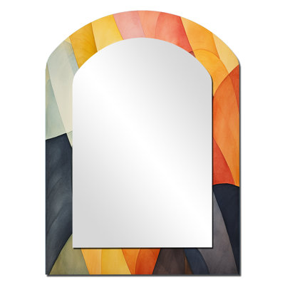 Geometric soft colors tiles II - Geometric Arch Wall Mirror, Yellow Asymmetrical Decorative Mirror, Printed Metal Art