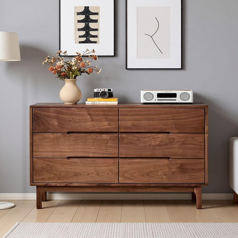 Buffet multi-tiroirs en bois massif avec rangement, H 24,41 po x l 55,11 po x P 15,74 po