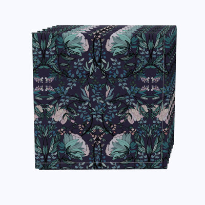 100% Cotton Black Floral Square Napkin