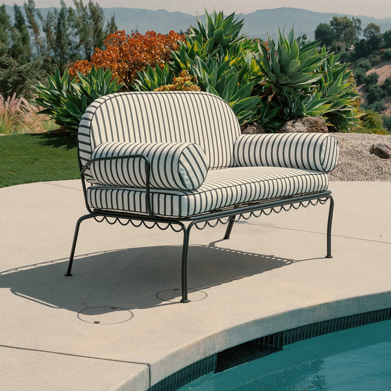 Love Seat Slip Cover Set, Green/Pink Striped Acrylic