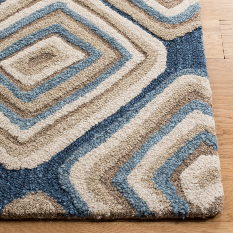 Tapis géométrique en laine touffeté à la main Boarer, Rectangulaire 3 pi x 5 pi