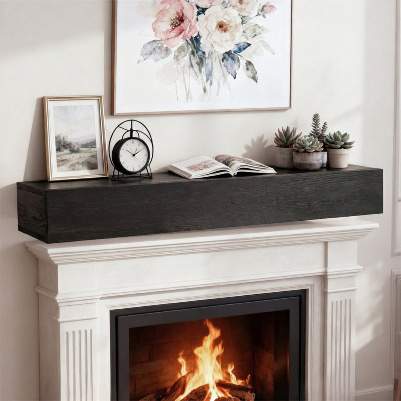 60" Rustic Wood Floating Fireplace Mantel - Wall-mounted Hollow Core With Finish, Farmhouse Design For Living Room/kitchen, Handcrafted Distressed Texture