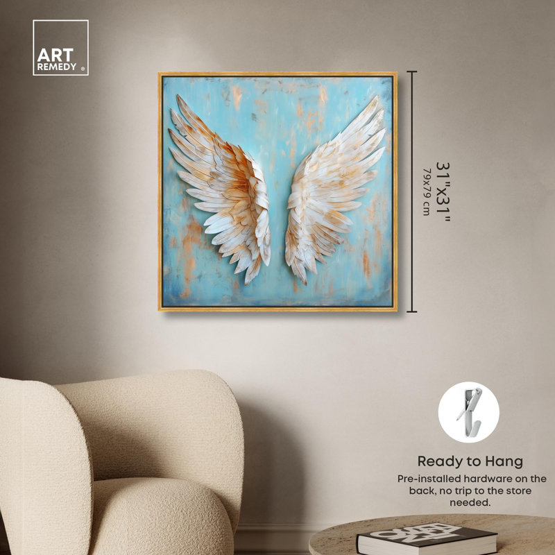 «Weathered Wings I» par Art Remedy, H 31 po x l 31 po x P 1,8 po, Cadre flottant doré