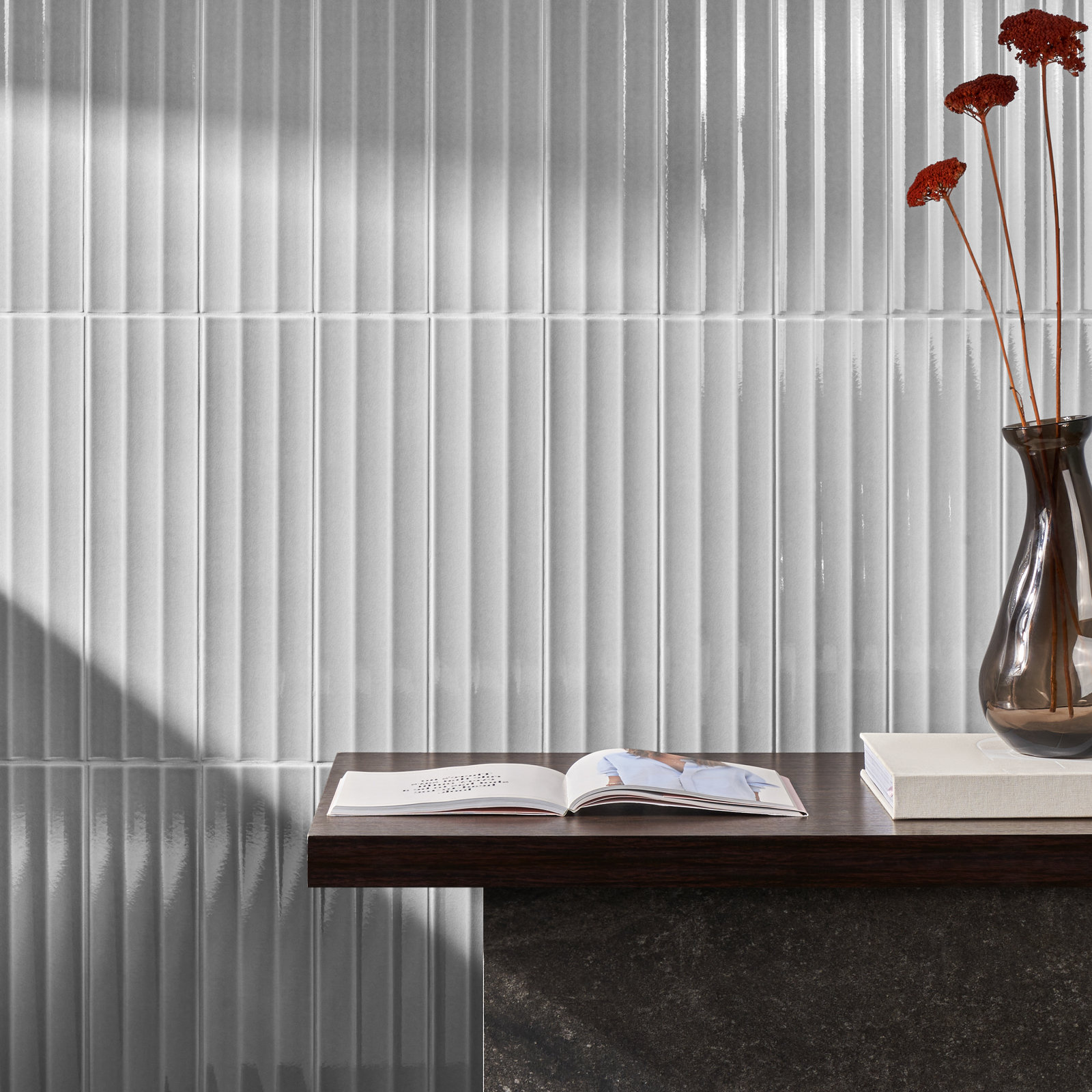 Radiant Fluted 4" x 18" Ceramic Subway Tile, Gray