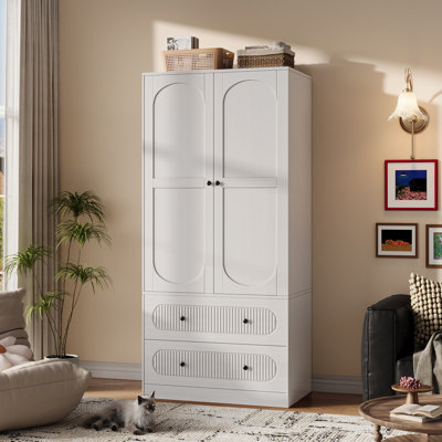 Armoire blanche 68,8 "avec 2 portes et 2 tiroirs cannelés, blanc