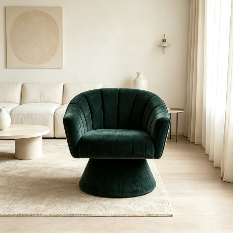 Fauteuil d'appoint pivotant à 360 degrés, fauteuil demi-tonneau capitonné Modern, Green Fabric