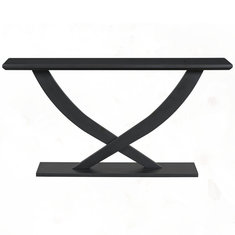 Rustic Console Table with Cross-Leg Design, Black
