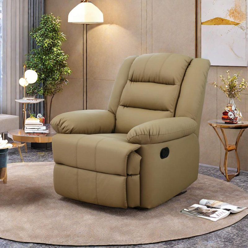 Tazeem Swivel Recliner, Khaki Faux Leather
