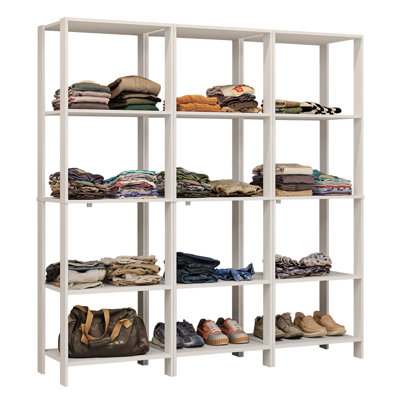  Wardrobe Clothes Storage Rack with 15 Open Shelves 70"L Multiuse Modular Cabinet for Bedroom Organization - White