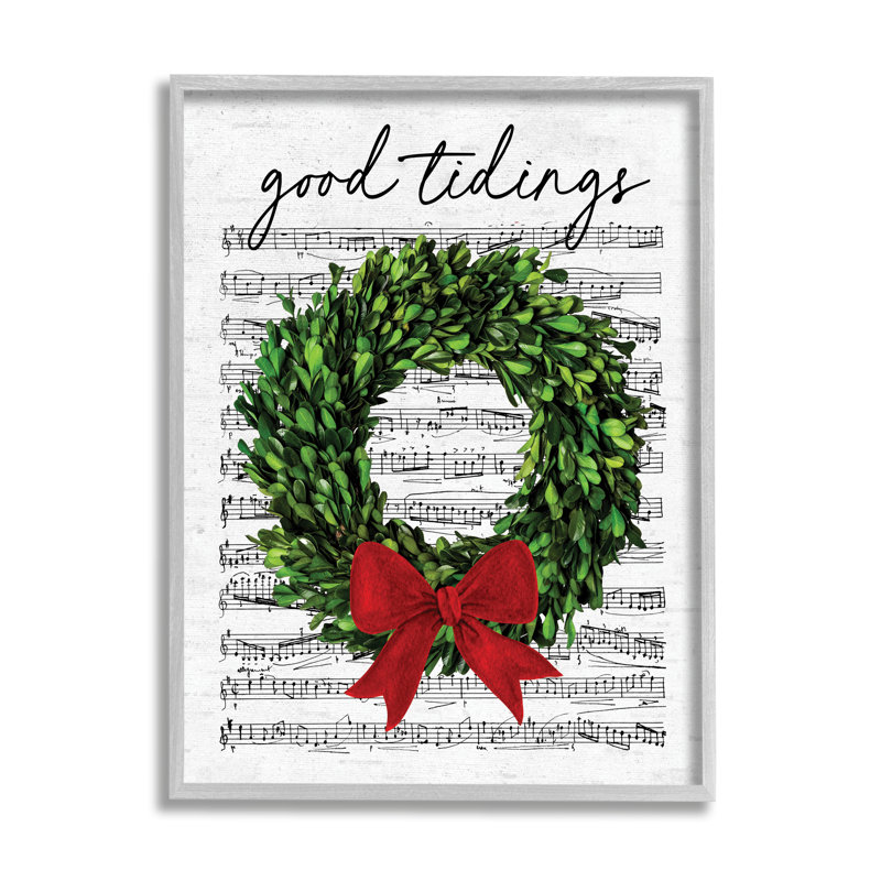 Ba-834 - Couronne de Noël Good Tidings encadrée sur bois, imprimée avec lettres et lignes, Estampe numérique Farmhouse
