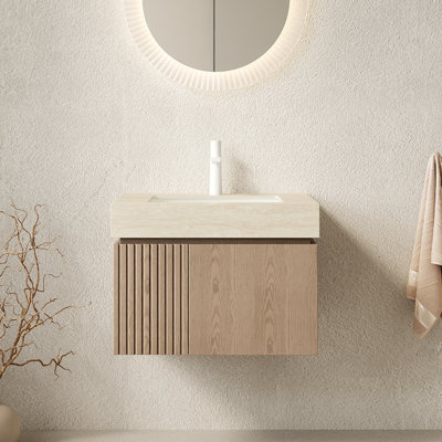 Meuble-lavabo flottant 24 po avec lavabo, armoire à 2 portes en contreplaqué et plateau en pierre frittée 24 po