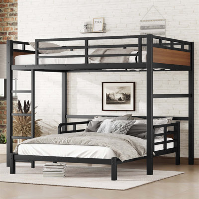 Lit superposé double TG sur double TG, conception séparable avec clôture de sécurité surélevée, couleur noyer, idéal pour les familles en pleine croissance et les couchages flexibles