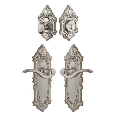 Fifth Avenue Long Plate Entry Set with Portofino Lever in Vintage Bras -  Grandeur Hardware