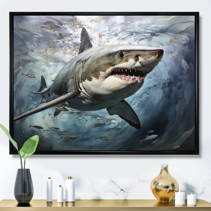 Grey Shark Silent Hunter II - Shark Framed Prints, Black Floater Framed, 24" H x 32" W x 1" D