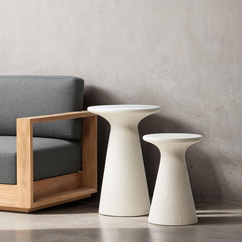 Fania Stone/Concrete Side Table, 19.5" H x 14" W x 14" L