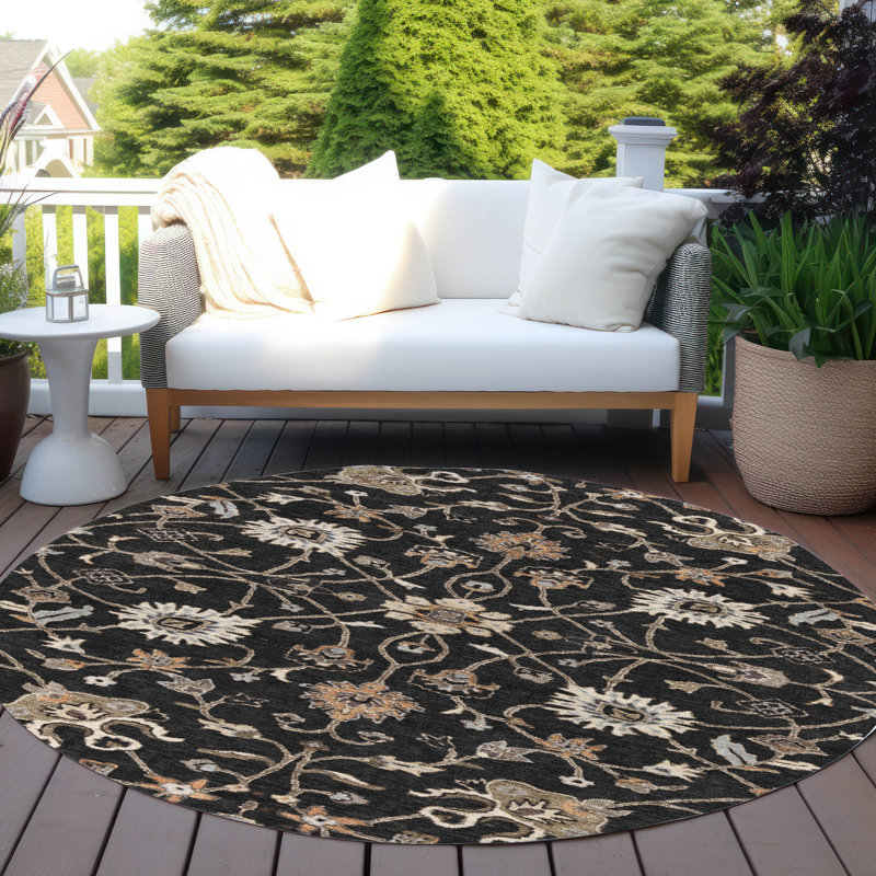 Tapis noir intérieur / extérieur lavable à la machine Cicel ACN1137, Rond 8 pi