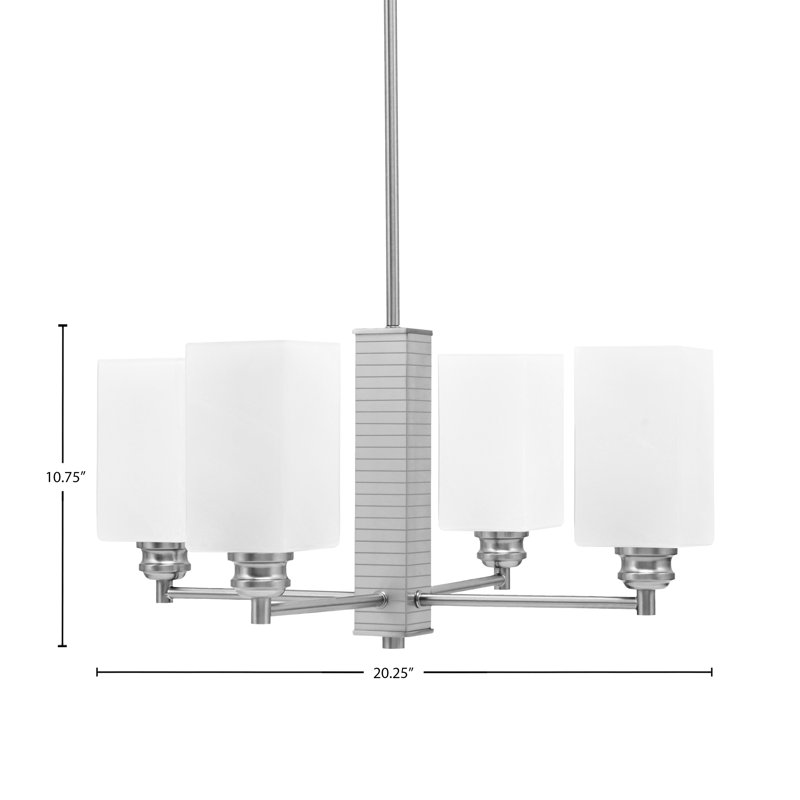 Lustre 4 lumières Edge avec verre carré en marbre blanc de 3,5 po, Nickel brossé